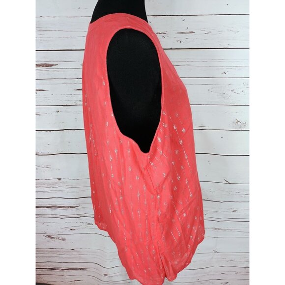 Crown & Ivy Womens Sleeveless Coral Pink Silver Print‎ Tunic Blouse 2X - Picture 3 of 6